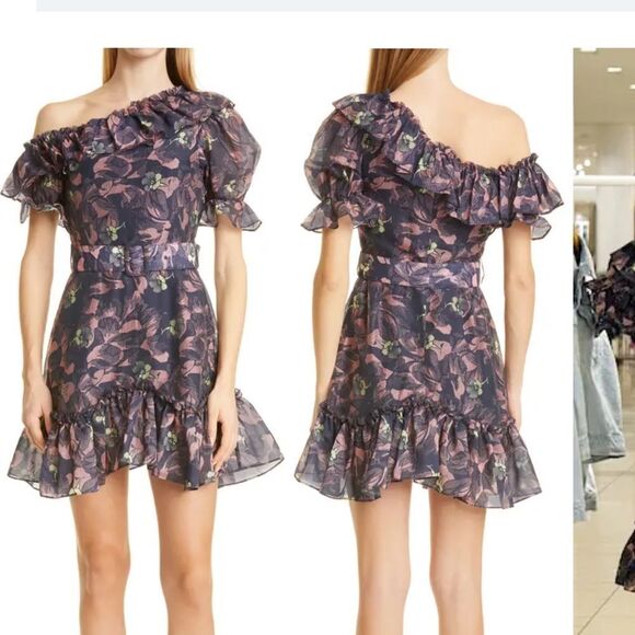 Ted Baker off-the-shoulder mini dress flower print all over with belt size 2 - Picture 7 of 7